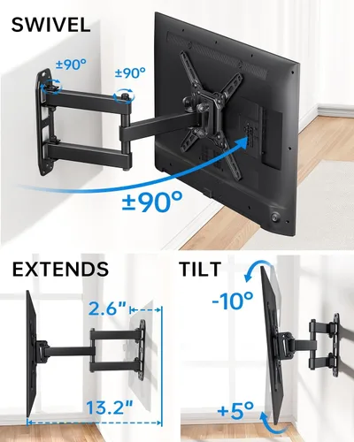 Vista 3 de Soporte de pared para monitor de TV giratorio de movimiento completo para televisores de 13 a 43 pulgadas, brazos articulados, rotación de extensión