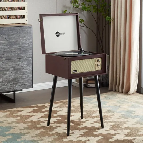 Vista 6 de Arkrocket Tocadiscos Bluetooth de 3 velocidades con altavoces integrados y patas extraíbles [edición limitada] (marrón)