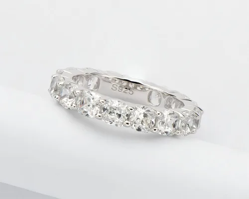 Vista 4 de Ainuoshi - Anillo de eternidad, anillo de plata de ley 925 para mujer, esmeralda, ovalada, radiante, redondo, corte cojín, de circonia cúbica