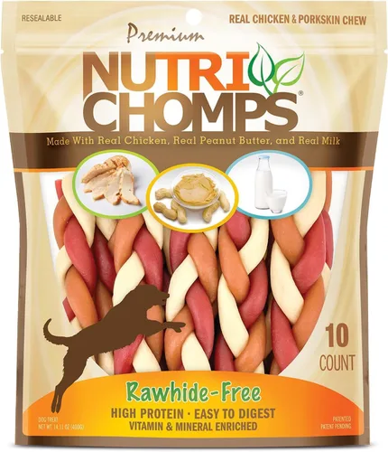 Vista 9 de NutriChomps Masticables para Perros, Trenzas de 6 Pulgadas, Fáciles de Digerir, Snacks para Perros sin Piel Cruda, Saludables, Pollo Real, Sabores a