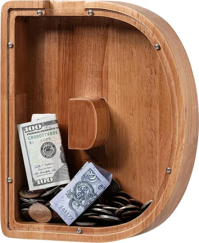 Vista 50 de Alcancía para niños y niñas, alcancía de madera con letra grande del alfabeto con inicial A, banco de monedas, regalos divertidos para cumpleaños