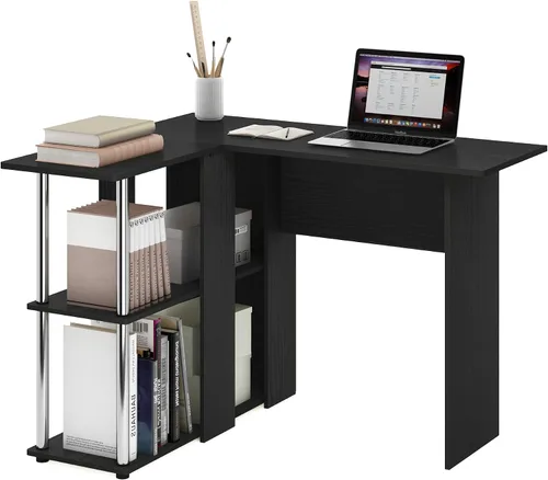Vista 15 de Furinno Escritorio clásico, escritorio para juegos en forma de L de 40 pulgadas de ancho, escritorio para computadora, escritorio con estantes