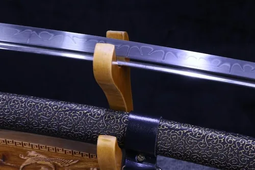 Vista 5 de SHZBZB Katana - Espada samurái hecha a mano, 41 pulgadas, arcilla de acero T10, templada, espada samurái de espiga completa