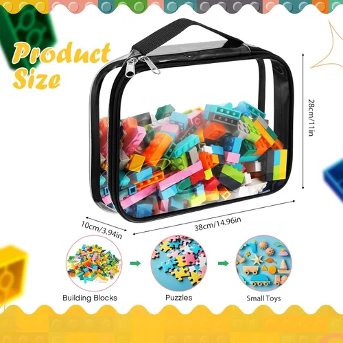 Vista 2 de Sanwuta Paquete de 3 bolsas de almacenamiento de juguetes con cremallera, de PVC transparente, impermeables, organizadoras, bolsas de juguetes
