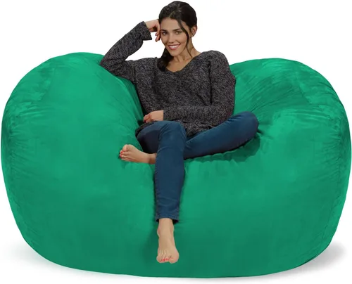Vista 22 de Silla de saco puf Chill Sack: Bolso de muebles de espuma viscoelástica de 6 pies y tumbona grande – Sofá grande con funda de microfibra suave - Negro