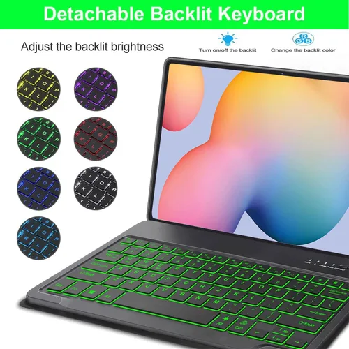 Vista 3 de Funda para teclado para Samsung Galaxy Tab S6 Lite de 10.4 pulgadas 2024 2022/2020 SM-P610/P613/P615/P619, funda para teclado Bluetooth inalámbrico
