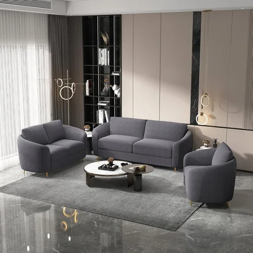 Vista 2 de Acme Muebles Yuina Sofá tapizado de tela y metal en gris y dorado