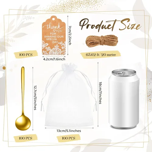 Vista 3 de Gueevin Juego de 100 cucharas de té de boda de 4.7 pulgadas para invitados, mini cucharadita de postre de acero inoxidable con 100 etiquetas