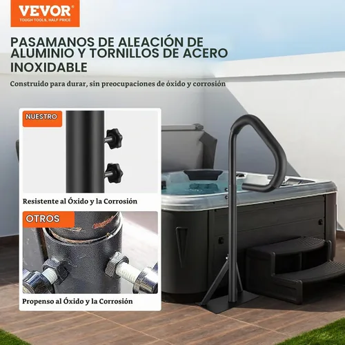 Vista 3 de VEVOR - Pasamanos para bañera de hidromasaje, riel giratorio de 360°, altura ajustable de 35 a 57 pulgadas Para