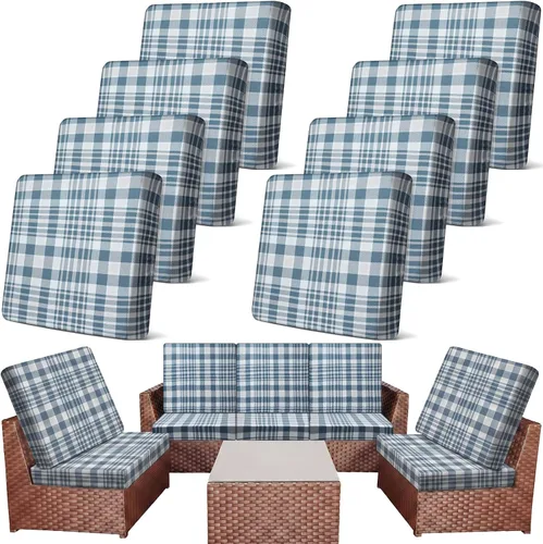 Vista 21 de Newwiee Funda de cojín, para cojín de asiento de sofá o sillón, 8 unidades, elástica, para sofá, muebles de patio y exteriores, de repuesto, suave