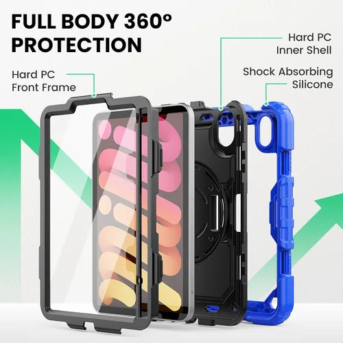 Vista 5 de SEYMAC Funda para iPad mini 7ª generación (A17 Pro) 2024/Mini 6ª generación de 8.3 pulgadas, funda protectora de cuerpo completo a prueba de golpes