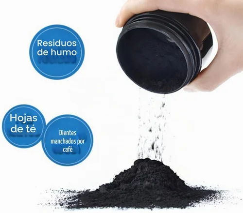 Vista 3 de Polvo de carbón para blanquear los dientes, polvo blanqueador de dientes para el cuidado bucal Establece coco natural, sin daño en esmalte o encías