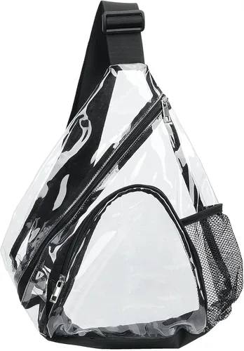 Vista 2 de HULISEN Bolsa de PVC transparente aprobada para estadios, mochila con correa ajustable, Bolsa de bandolera transparente
