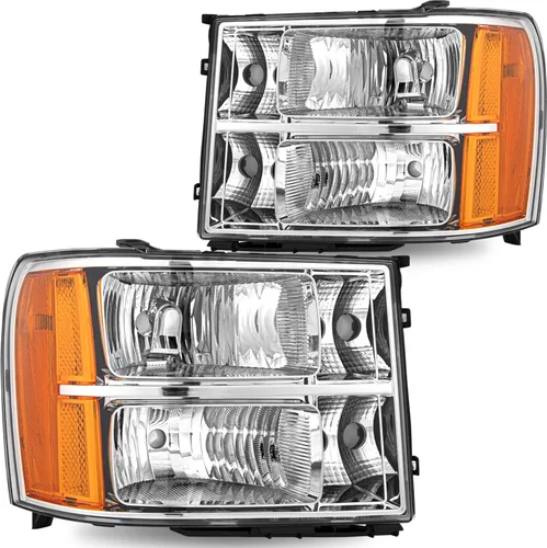Vista 7 de SOCKIR Conjunto de Faros Halógenos Bombillas Incluidas Compatible con GMC 2007-2013 Sierra 1500 / 2007-2014 2500HD 3500HD 09-13 Hybrid Lado