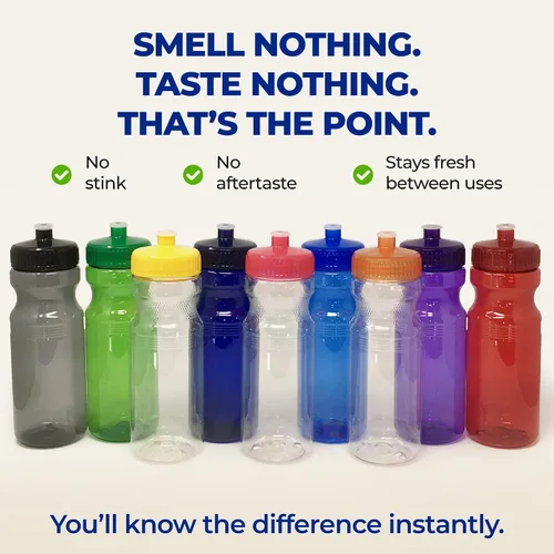Vista 3 de Rolling Sands Botellas de agua reutilizables a granel, paquete de 100 botellas de agua deportivas de 24 onzas, fabricadas en Estados Unidos, sin Rojo