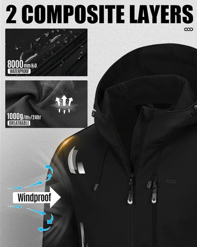 Vista 3 de 33,000ft - Chaqueta de softshell para hombre con capucha, impermeable, rompevientos, ligera, para lluvia, exterior, senderismo, viaje