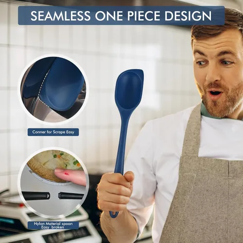 Vista 4 de HOTEC - Espátula de cocina de silicona resistente al calor de 446°F, libre de BPA, cucharas grandes y sólidas con ranuras para la cocina
