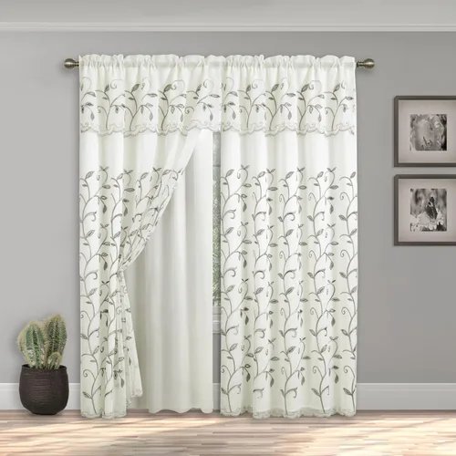 Vista 2 de Juego de panel de cortinas Elegant Comfort Luxury para ventanas con cenefa adherida y fondo, de 54" x 84" (juego de 2)
