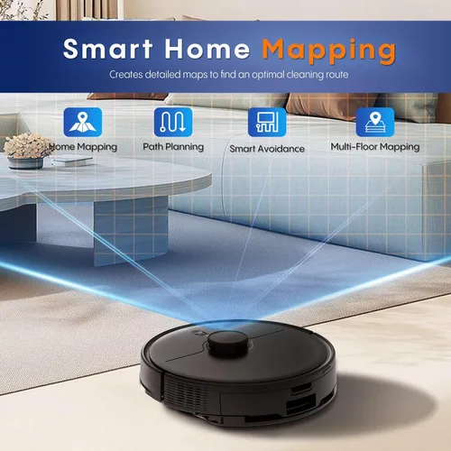 Vista 4 de Robot aspirador y trapeador, robot aspirador con succión de 5000 Pa, navegación LiDAR 3 en 1, mapeo del hogar, zonas prohibidas, hasta 60 días