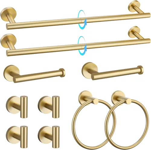 Vista 18 de TQKAG Juego de accesorios de baño negro y dorado de 5 piezas, juego de toalleros redondos de acero inoxidable de 23.6 pulgadas para baño montado
