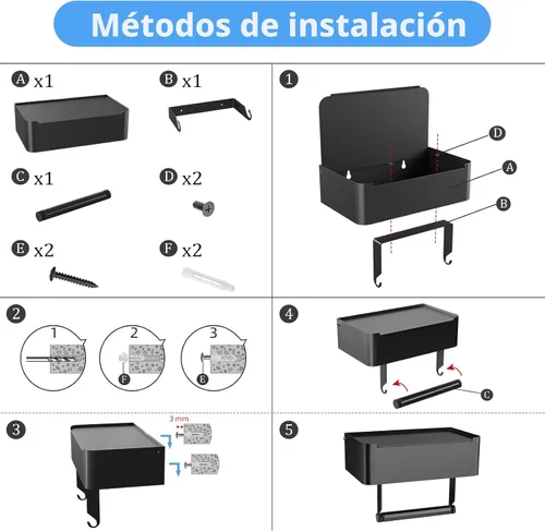 Vista 8 de JUYSON Soporte de papel higiénico con estante, dispensador de toallitas desechables para almacenamiento de toallitas de baño, mantiene tus toallitas