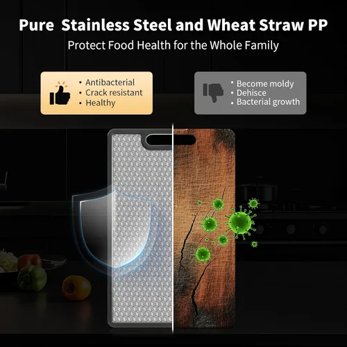 Vista 3 de Tabla de cortar de doble cara, 1 pieza de tablas de cortar de acero inoxidable 316 para cocina, grado alimenticio, malla resistente a los arañazos