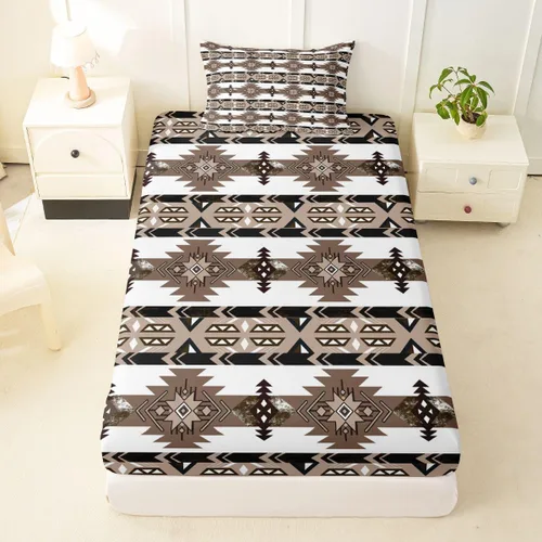 Vista 12 de Juego de ropa de cama de estilo bohemio occidental, tamaño individual, diseño de vaca atrapasueños, sábana bajera ajustable del suroeste, tribu