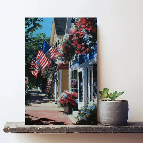 Vista 4 de JDBeehpy 1pcs Framed American Flag Wall Art Patriotic Poster Printing July 4th Patriotic Wall Decoration Street View Flower Painting Farmhouse