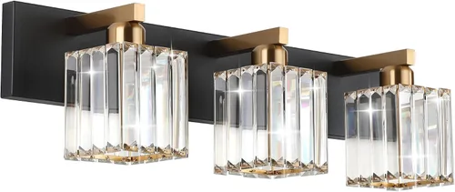 Vista 30 de Aipsun Accesorios de iluminación de tocador de baño, luces de tocador de cristal para baño, 2 luces, accesorios de iluminación de pared de acero