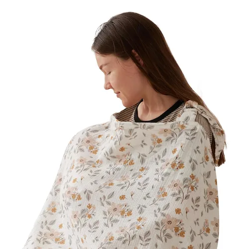 Vista 12 de TILLYOU Funda de lactancia de muselina para lactancia materna, 100% algodón transpirable con cuello de arco para mujer, azul