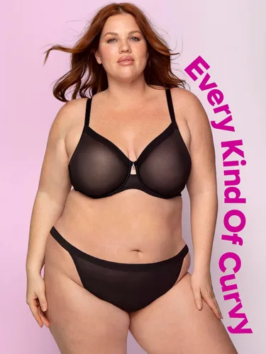 Vista 4 de Curvy Couture Sujetador de malla transparente de cobertura completa sin forro con aros para mujer