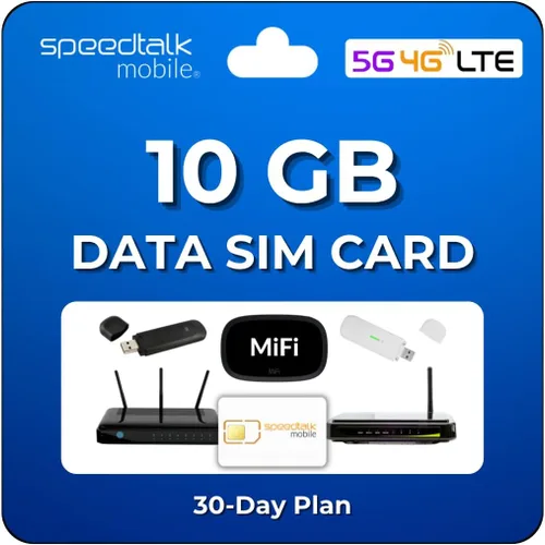 Vista 2 de SpeedTalk Mobile Kit de tarjeta SIM solo de datos - 10 GB 4G LTE WiFi Hotspot MiFi Modem Router de Internet Pague como quiera sin contrato