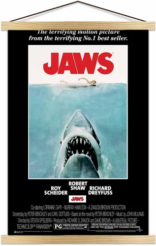 Vista 5 de Scorpio Posters Jaws - Mini póster de película, con licencia oficial, 11 x 17 pulgadas, con soporte para póster de madera negra