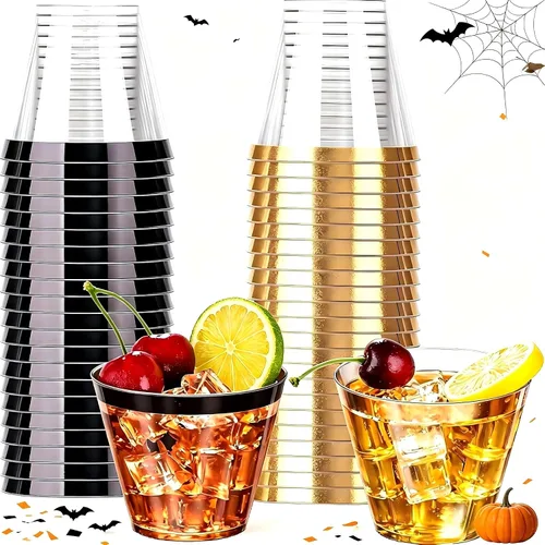 Vista 21 de WELLIFE 50 vasos de plástico dorados de 12 onzas, tazas de fiesta A-Oro