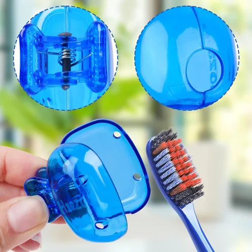 Vista 6 de Hxezoc Paquete de 4 fundas para cabeza de cepillo de dientes de viaje, protector de cepillo de dientes, tapa de pod de cepillo, clip de plástico