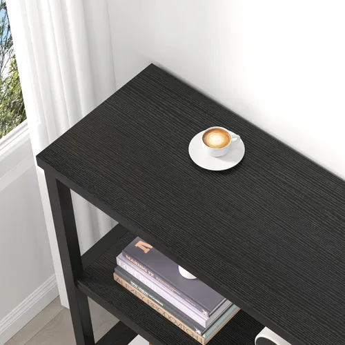 Vista 4 de FOLUBAN Estantería, Librero Moderno de 3 Niveles, Estantes de Libros de Madera y Metal para Sala de Estar, Oficina, Dormitorio, Roble Negro Rústico