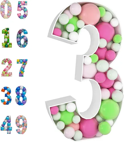 Vista 8 de Marco de globo de mosaico de 3 pies con número 0, kit precortado con números iluminados, tablero de espuma gruesa, decoración para cumpleaños