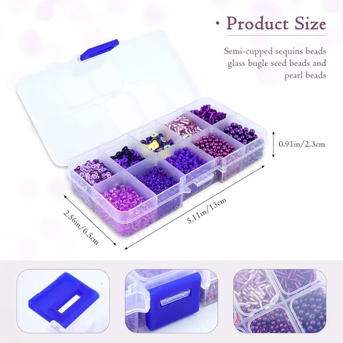 Vista 2 de 1 caja de cuentas mixtas para manualidades, incluyendo perlas de cristal de semilla de corneta, cuentas de lentejuelas semicuponadas
