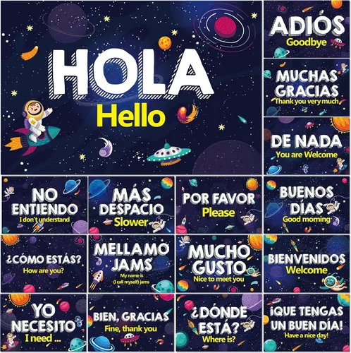 Vista 10 de gisgfim Juego de 16 pósteres de palabras y frases en español, tablero de anuncios, estudio y decoración de aula (Boho)