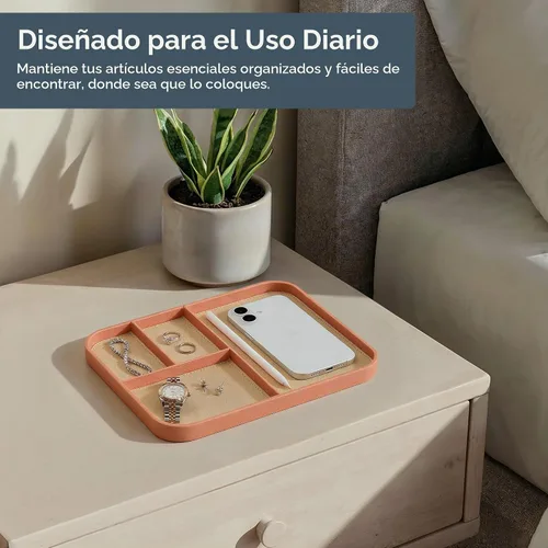 Vista 6 de Nordik - Bandeja de valet de cuero, bandeja mediana EDC - Coral Blush 9.5 x