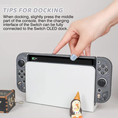 Vista 5 de DLseego Zelda Switch - Funda protectora OLED acoplable, carcasa dura, gris, a prueba de golpes, con 2 tapas de agarre para el pulgar, compatible