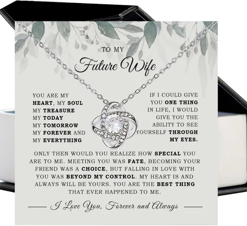 Vista 2 de Collar con texto en inglés «To My Future Wife & Prometido» – Joyería de compromiso con nudo de amor para novia