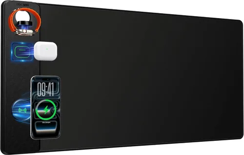Vista 14 de Alfombrilla de mouse con soporte magnético de carga inalámbrica para teléfono, 31.5 x 15.8 pulgadas, grande, superficie lisa impermeable, base