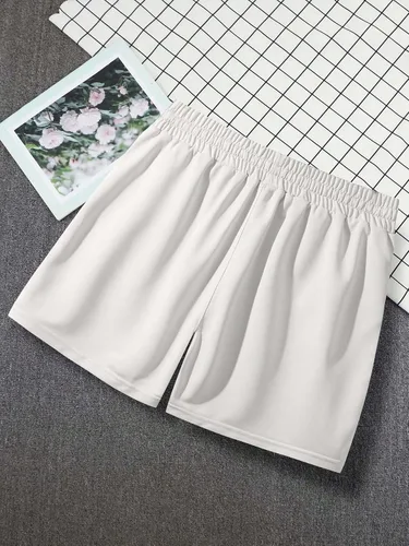 Vista 2 de Floerns Pantalones cortos de entrenamiento con estampado gráfico de letras y cintura con cordón para hombre