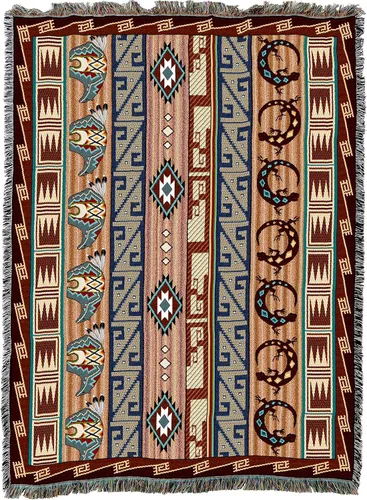 Vista 4 de Pure Country Weavers - Manta con fetiches - Inspirada en nativos americanos del suroeste - Manta tejida de regalo, algodón, 72x54, fabricada en EE.UU