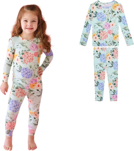 Vista 76 de Posh Peanut Pijamas para niñas, suaves, de viscosa de bambú para niños, pijamas a juego de manga larga para niñas