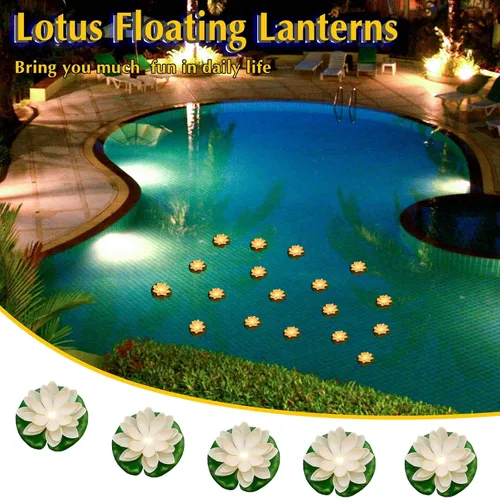 Vista 4 de Liliful - 24 luces de loto flotantes Diwali, 3.94 pulgadas, color blanco