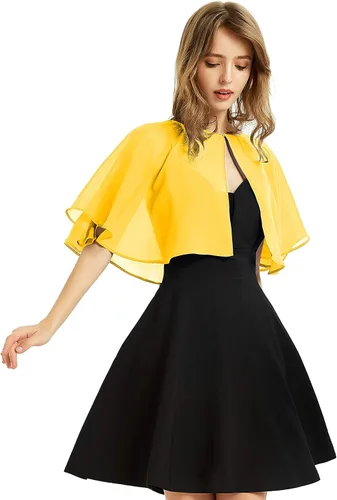 Vista 28 de Chal de gasa suave para mujer, envolturas, chal corto para vestido de noche, boda, capa, bolero, cubierta estilo flapper Negro