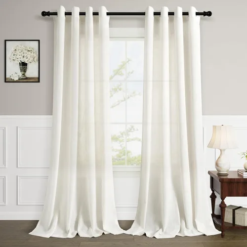 Vista 75 de Cortinas de lino negro para dormitorio y sala de estar de 84 pulgadas de largo, juego de 2 paneles, para habitación de niños, filtro de luz
