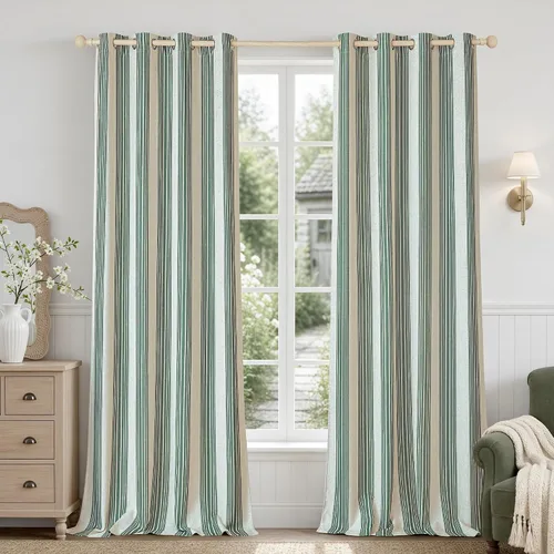 Vista 14 de DriftAway Chris Linen - Cortinas opacas con capa térmica y reductora de sonido, 63 pulgadas de largo para dormitorio, cortinas estampadas a rayas